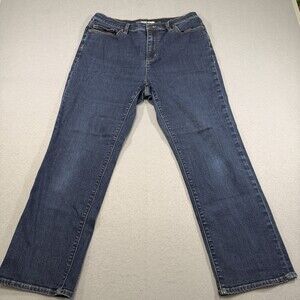 Lands End Jeans Womens 14 Petite Blue High Rise Straight Leg Stretch Denim Pants